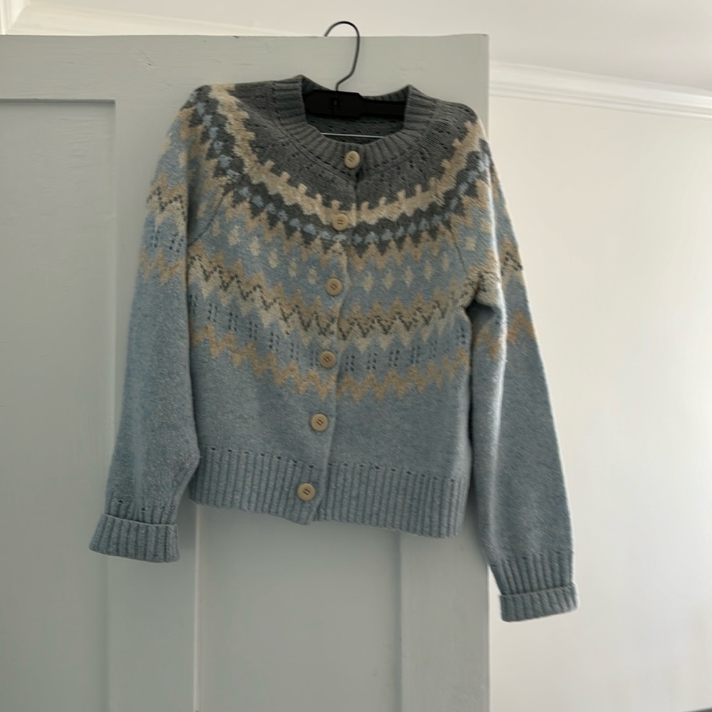 Rebecca Taylor Blue and Gray Patterned Cardigan